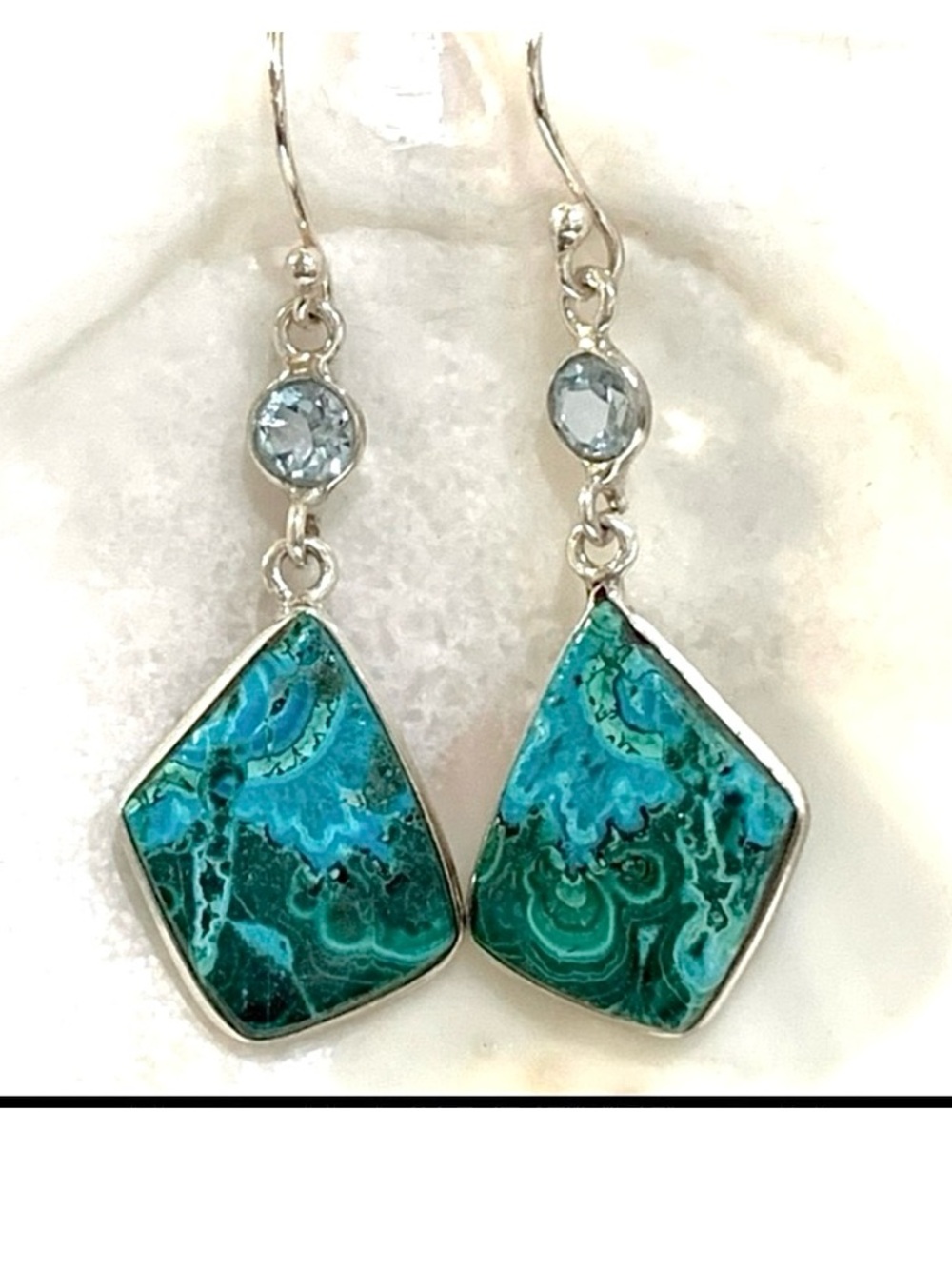 Chrysocolla in Malachite & Blue Topaz Sterling Silver Earrings